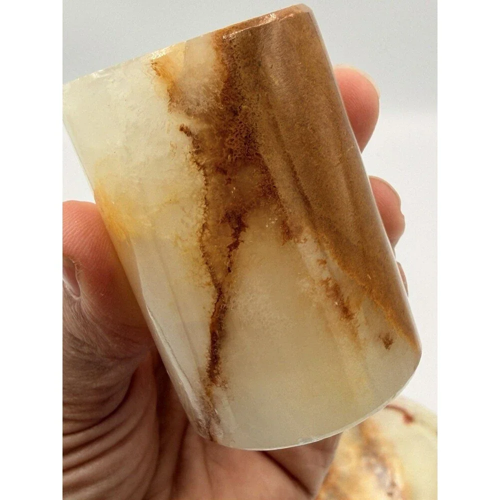 Vintage Banded Onyx Stone Shot Glass Set 6 Tequila Sake Cups w/ 7